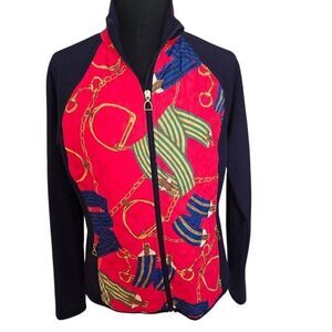 LRL Ralph Lauren Womens Active Equestrian Print Quilted Zip Jacket Navy Medium